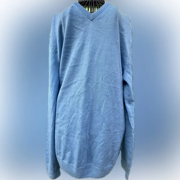 Calvin Klein Extra-Fine Merino Wool Sweater Baby Blue V-Neck NWT European Yarn L - Picture 8 of 15